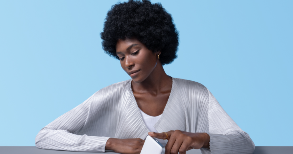 lady with anker power bank